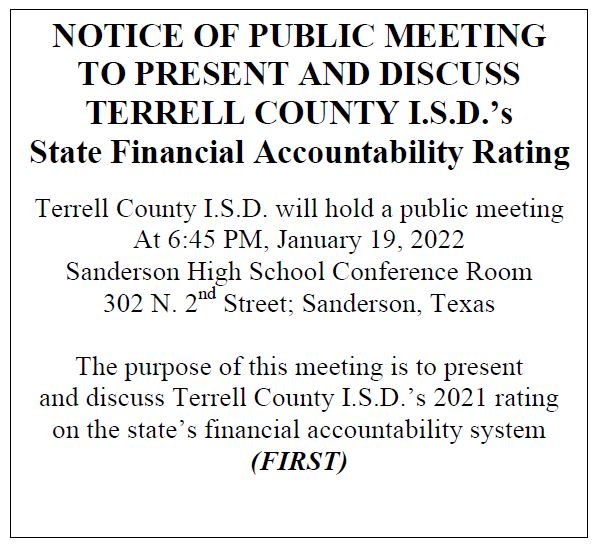  Notice of Public Meeting - State Financial Accountability Rating